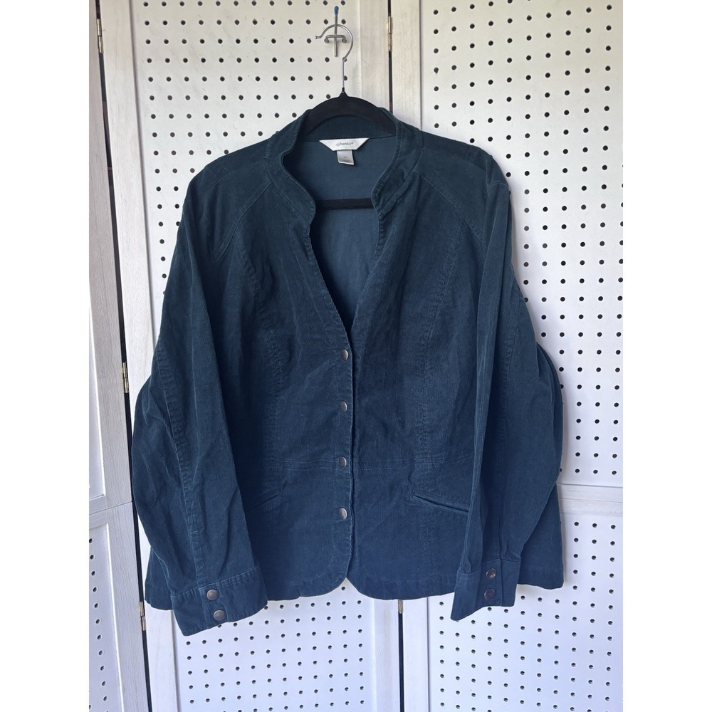 CJ Banks Women's 2X V Neck Snap Front Corduroy Blazer Jacket Teal Dark Green
